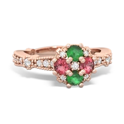 Emerald Sparkling Tiara Cluster 14K Rose Gold ring R26293RD