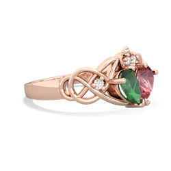 Emerald 'One Heart' Celtic Knot Claddagh 14K Rose Gold ring R5322