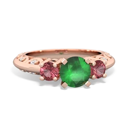 Emerald Art Deco Eternal Embrace Engagement 14K Rose Gold ring C2003