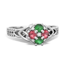 Emerald Celtic Knot Cluster Engagement 14K White Gold ring R26443RD