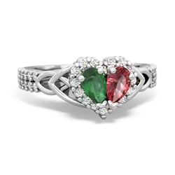 Emerald Celtic Knot Two Hearts As One 14K White Gold ring R2644HRT