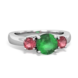 Emerald Three Stone Round Trellis 14K White Gold ring R4018