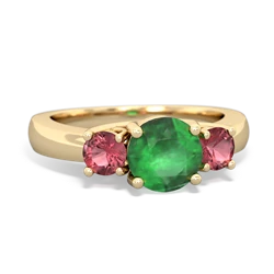 Emerald Three Stone Round Trellis 14K Yellow Gold ring R4018