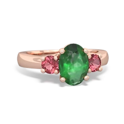 Emerald Three Stone Oval Trellis 14K Rose Gold ring R4024