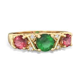 Emerald Hugs And Kisses 14K Yellow Gold ring R5016