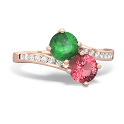 Emerald Channel Set Two Stone 14K Rose Gold ring R5303