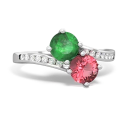 Emerald Channel Set Two Stone 14K White Gold ring R5303