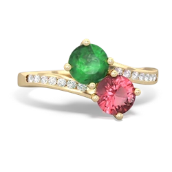 Emerald Channel Set Two Stone 14K Yellow Gold ring R5303