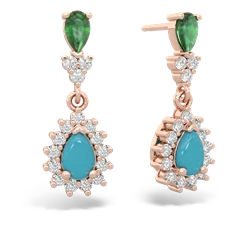 Emerald Halo Pear Dangle 14K Rose Gold earrings E1882