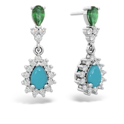 Emerald Halo Pear Dangle 14K White Gold earrings E1882