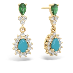 Emerald Halo Pear Dangle 14K Yellow Gold earrings E1882