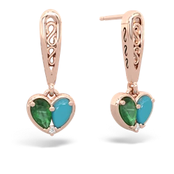 Emerald Filligree Heart 14K Rose Gold earrings E5070