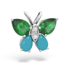 Emerald Butterfly 14K White Gold pendant P2215