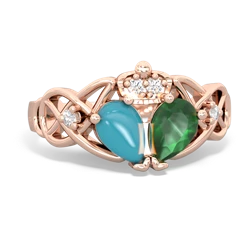 Emerald 'One Heart' Celtic Knot Claddagh 14K Rose Gold ring R5322