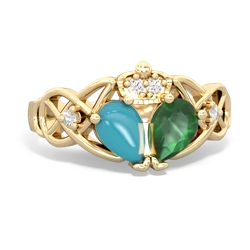 Emerald 'One Heart' Celtic Knot Claddagh 14K Yellow Gold ring R5322