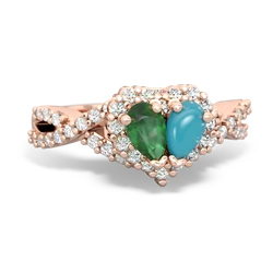 Emerald Diamond Twist 'One Heart' 14K Rose Gold ring R2640HRT