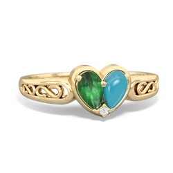 Emerald Filligree 'One Heart' 14K Yellow Gold ring R5070