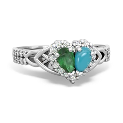 Emerald Celtic Knot Two Hearts As One 14K White Gold ring R2644HRT