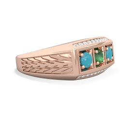 Emerald Three Stone Tire Tread Men's 14K Rose Gold ring R0520