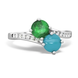 Emerald Channel Set Two Stone 14K White Gold ring R5303