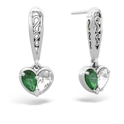 Emerald Filligree Heart 14K White Gold earrings E5070