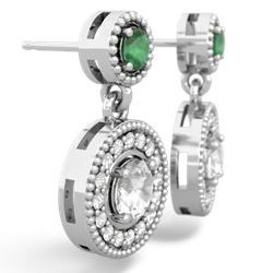 Emerald Halo Dangle 14K White Gold earrings E5319