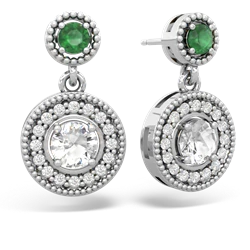 Emerald Halo Dangle 14K White Gold earrings E5319