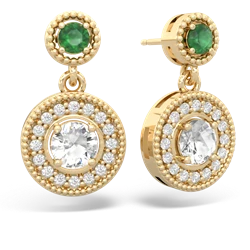 Emerald Halo Dangle 14K Yellow Gold earrings E5319