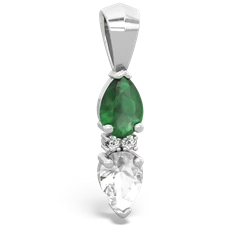 Emerald Bowtie Drop 14K White Gold pendant P0865