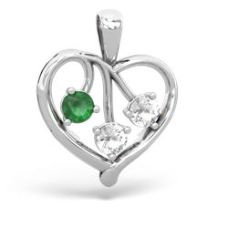 Emerald Glowing Heart 14K White Gold pendant P2233