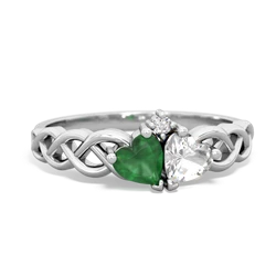 Emerald Heart To Heart Braid 14K White Gold ring R5870