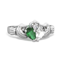 Emerald 'Our Heart' Claddagh 14K White Gold ring R2388