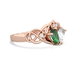 Emerald 'One Heart' Celtic Knot Claddagh 14K Rose Gold ring R5322