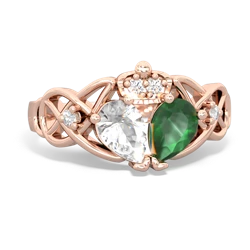 Emerald 'One Heart' Celtic Knot Claddagh 14K Rose Gold ring R5322