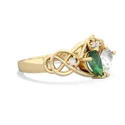 Emerald 'One Heart' Celtic Knot Claddagh 14K Yellow Gold ring R5322