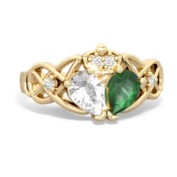 Emerald 'One Heart' Celtic Knot Claddagh 14K Yellow Gold ring R5322