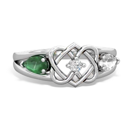 Emerald Hearts Intertwined 14K White Gold ring R5880