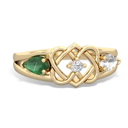 Emerald Hearts Intertwined 14K Yellow Gold ring R5880