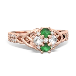 Emerald Celtic Knot Cluster Engagement 14K Rose Gold ring R26443RD