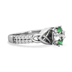 Emerald Celtic Knot Cluster Engagement 14K White Gold ring R26443RD