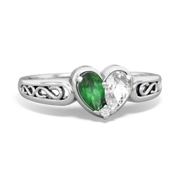 Emerald Filligree 'One Heart' 14K White Gold ring R5070