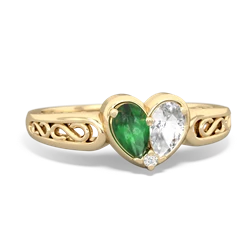 Emerald Filligree 'One Heart' 14K Yellow Gold ring R5070