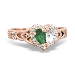 Emerald Celtic Knot Two Hearts As One 14K Rose Gold ring R2644HRT