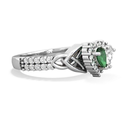 Emerald Celtic Knot Two Hearts As One 14K White Gold ring R2644HRT