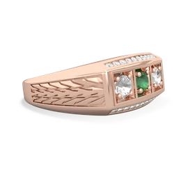 Emerald Three Stone Tire Tread Men's 14K Rose Gold ring R0520