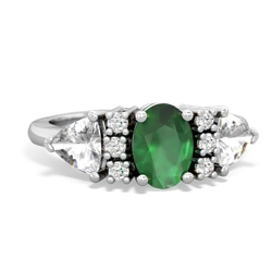 Emerald Antique Style Three Stone 14K White Gold ring R2186