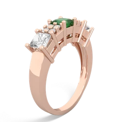 Emerald Three Stone Diamond Cluster 14K Rose Gold ring R2592