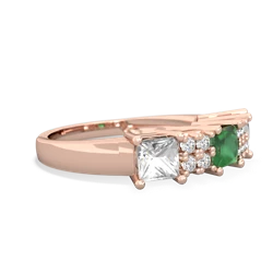 Emerald Three Stone Diamond Cluster 14K Rose Gold ring R2592