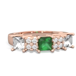 Emerald Three Stone Diamond Cluster 14K Rose Gold ring R2592