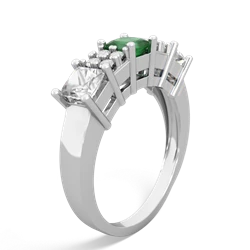 Emerald Three Stone Diamond Cluster 14K White Gold ring R2592